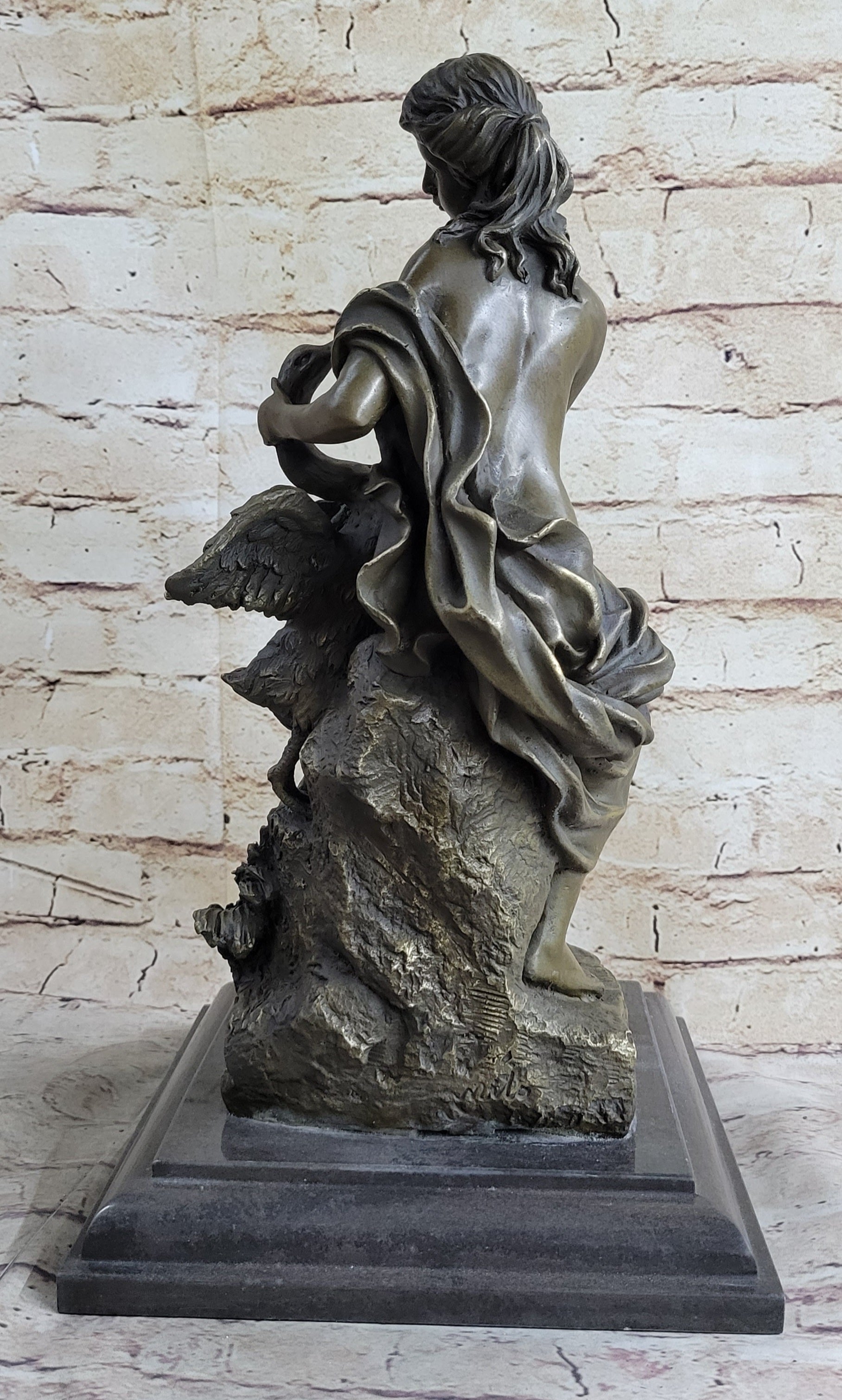 Signed Milo Leda and the Swan Greek Mythology Bronze Sculpture
