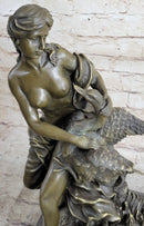 Signed Milo Leda and the Swan Greek Mythology Bronze Sculpture