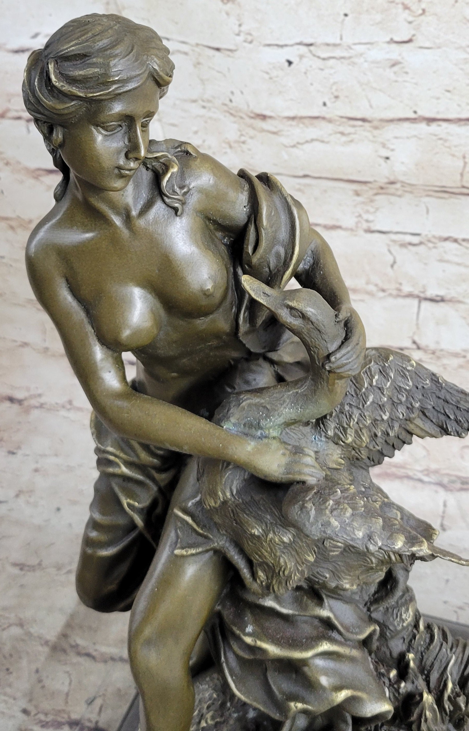 Signed Milo Leda and the Swan Greek Mythology Bronze Sculpture