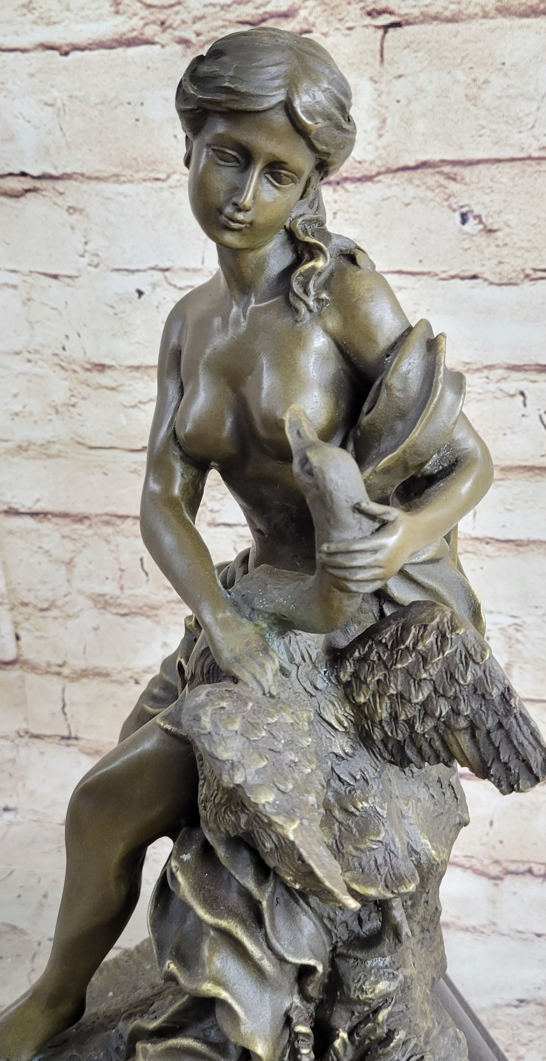 Signed Milo Leda and the Swan Greek Mythology Bronze Sculpture