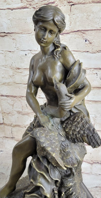 Signed Milo Leda and the Swan Greek Mythology Bronze Sculpture