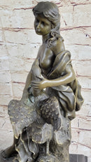 Signed Milo Leda and the Swan Greek Mythology Bronze Sculpture