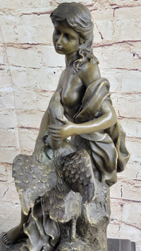 Signed Milo Leda and the Swan Greek Mythology Bronze Sculpture