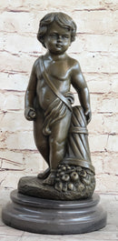 Angelic Young Boy Holding Apple Bronze Sculpture 14" x 6"