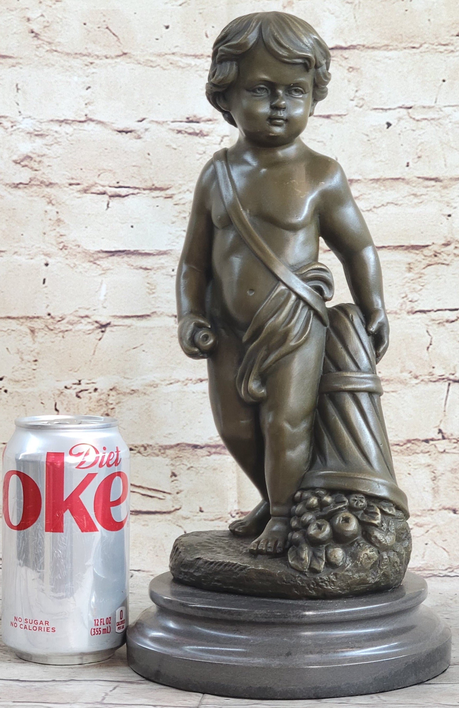 Angelic Young Boy Holding Apple Bronze Sculpture 14" x 6"