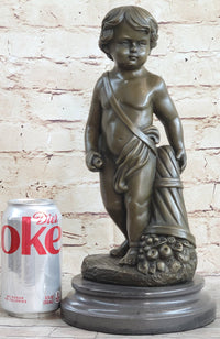 Angelic Young Boy Holding Apple Bronze Sculpture 14" x 6"