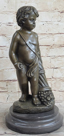 Angelic Young Boy Holding Apple Bronze Sculpture 14" x 6"