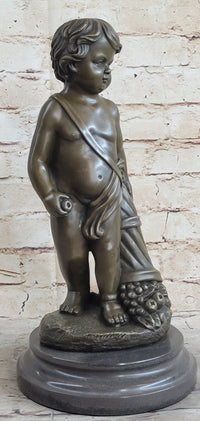Angelic Young Boy Holding Apple Bronze Sculpture 14" x 6"