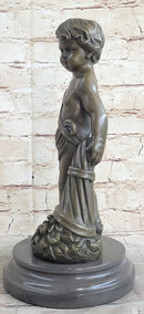Angelic Young Boy Holding Apple Bronze Sculpture 14" x 6"