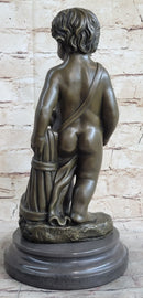 Angelic Young Boy Holding Apple Bronze Sculpture 14" x 6"