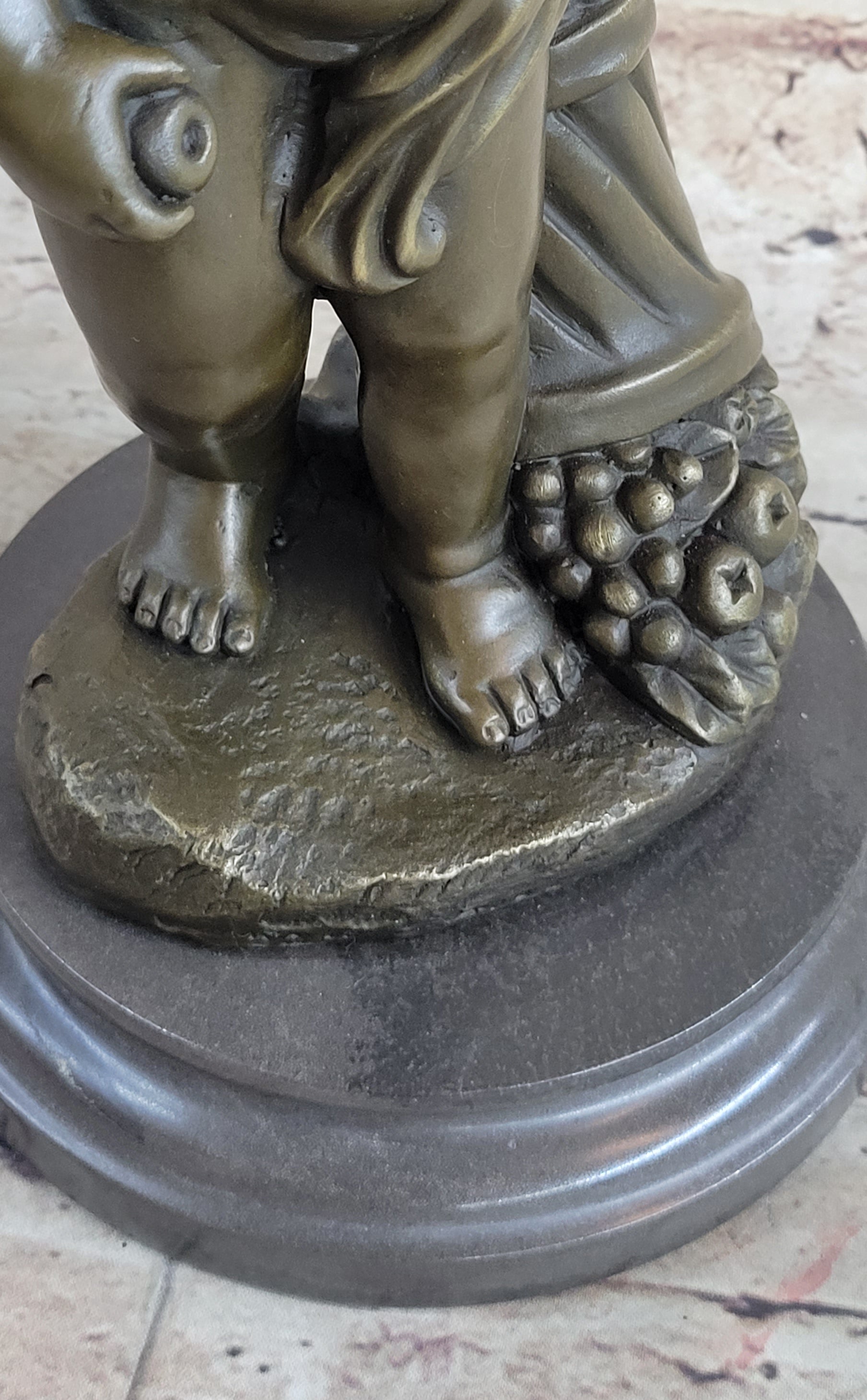 Angelic Young Boy Holding Apple Bronze Sculpture 14" x 6"
