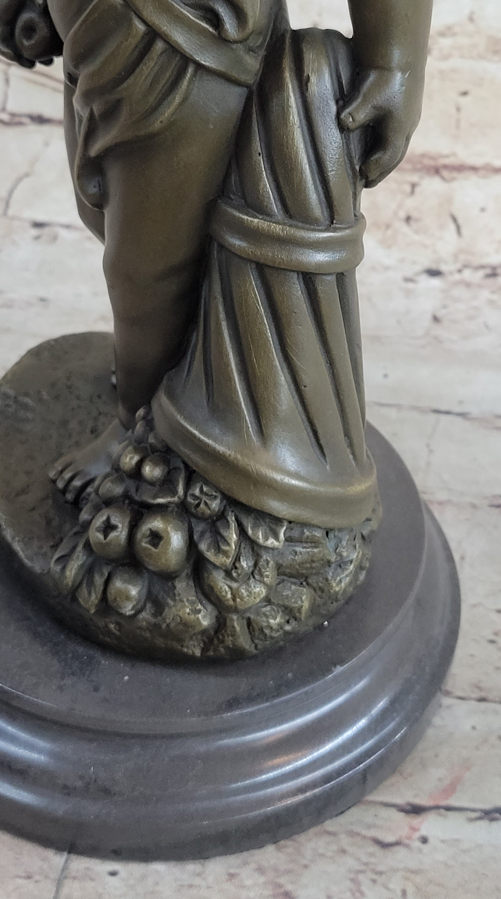 Angelic Young Boy Holding Apple Bronze Sculpture 14" x 6"