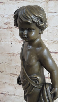 Angelic Young Boy Holding Apple Bronze Sculpture 14" x 6"