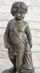 Angelic Young Boy Holding Apple Bronze Sculpture 14" x 6"