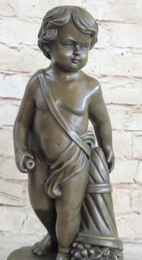 Angelic Young Boy Holding Apple Bronze Sculpture 14" x 6"