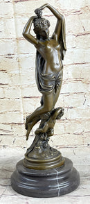 Nude Woman Nymph with Cherub Bronze Sculpture Figure Moreau 15" x 6"