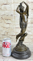 Nude Woman Nymph with Cherub Bronze Sculpture Figure Moreau 15" x 6"