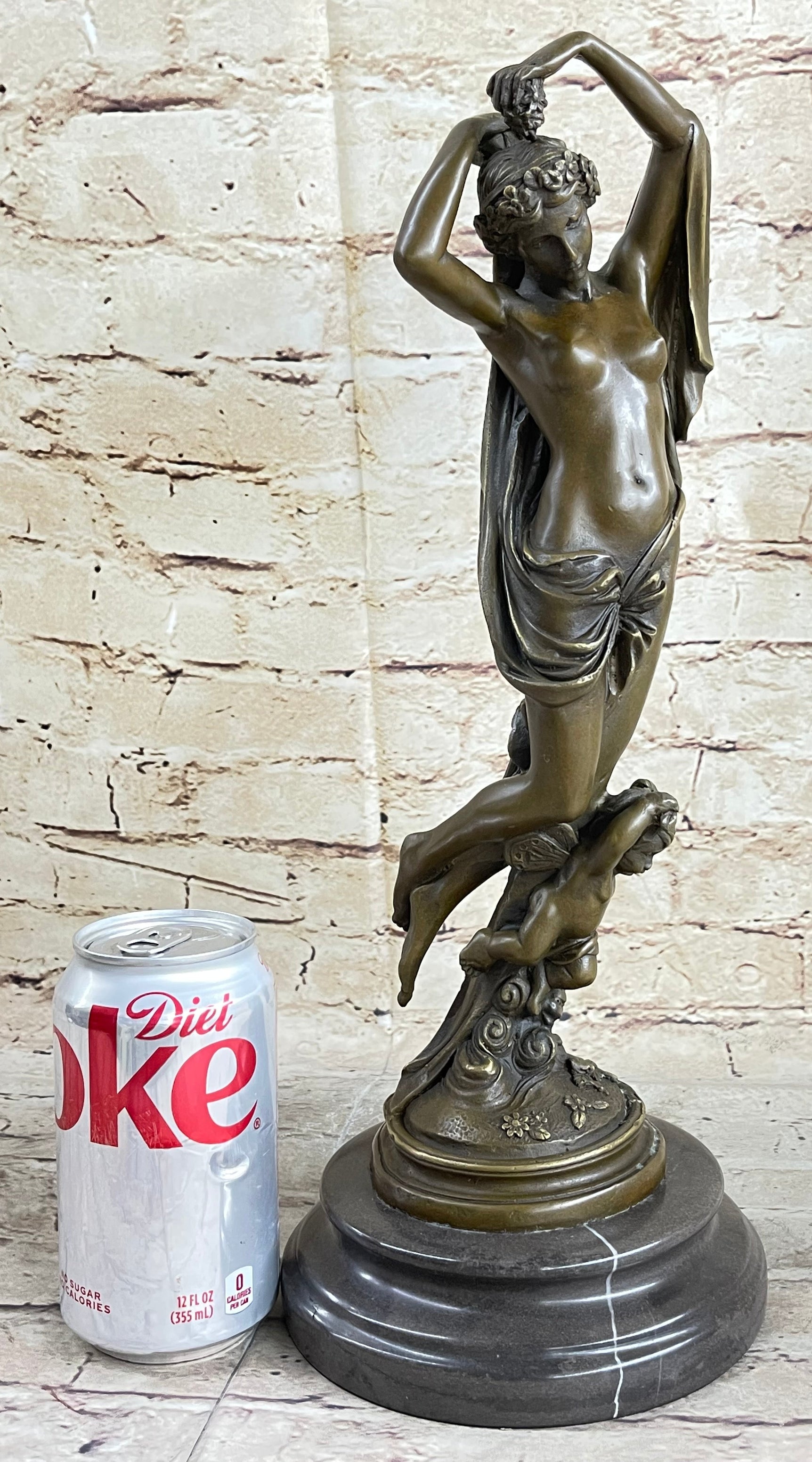 Nude Woman Nymph with Cherub Bronze Sculpture Figure Moreau 15" x 6"