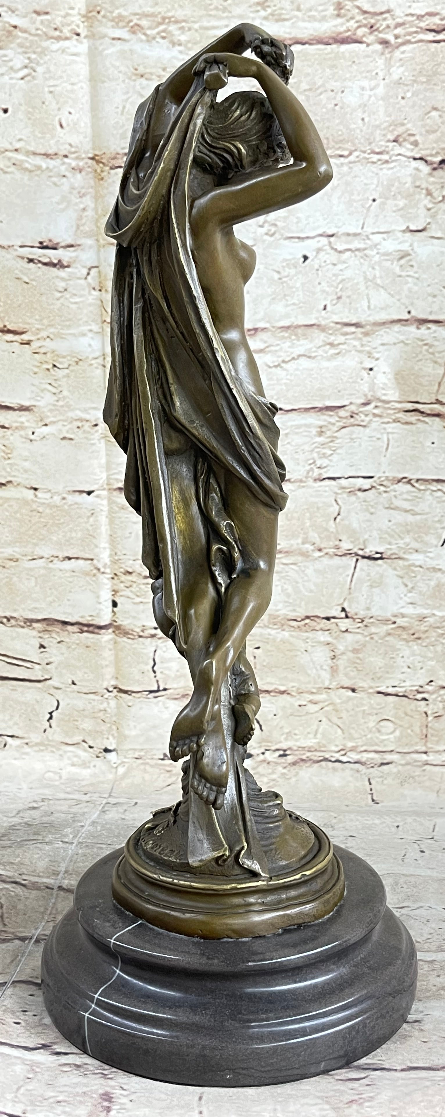 Nude Woman Nymph with Cherub Bronze Sculpture Figure Moreau 15" x 6"