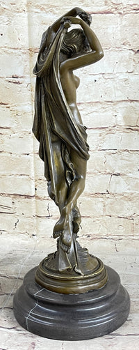 Nude Woman Nymph with Cherub Bronze Sculpture Figure Moreau 15" x 6"