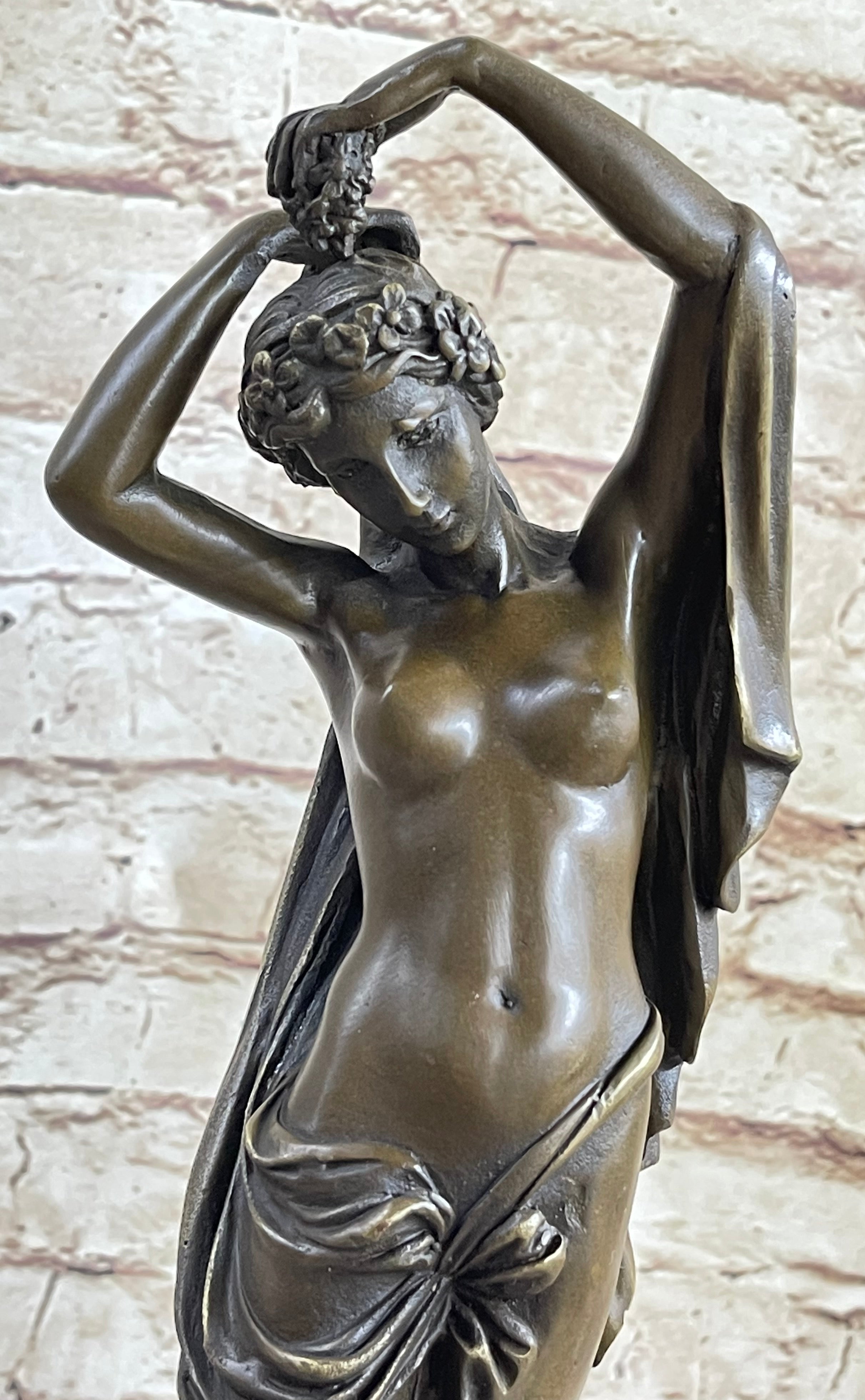 Nude Woman Nymph with Cherub Bronze Sculpture Figure Moreau 15" x 6"