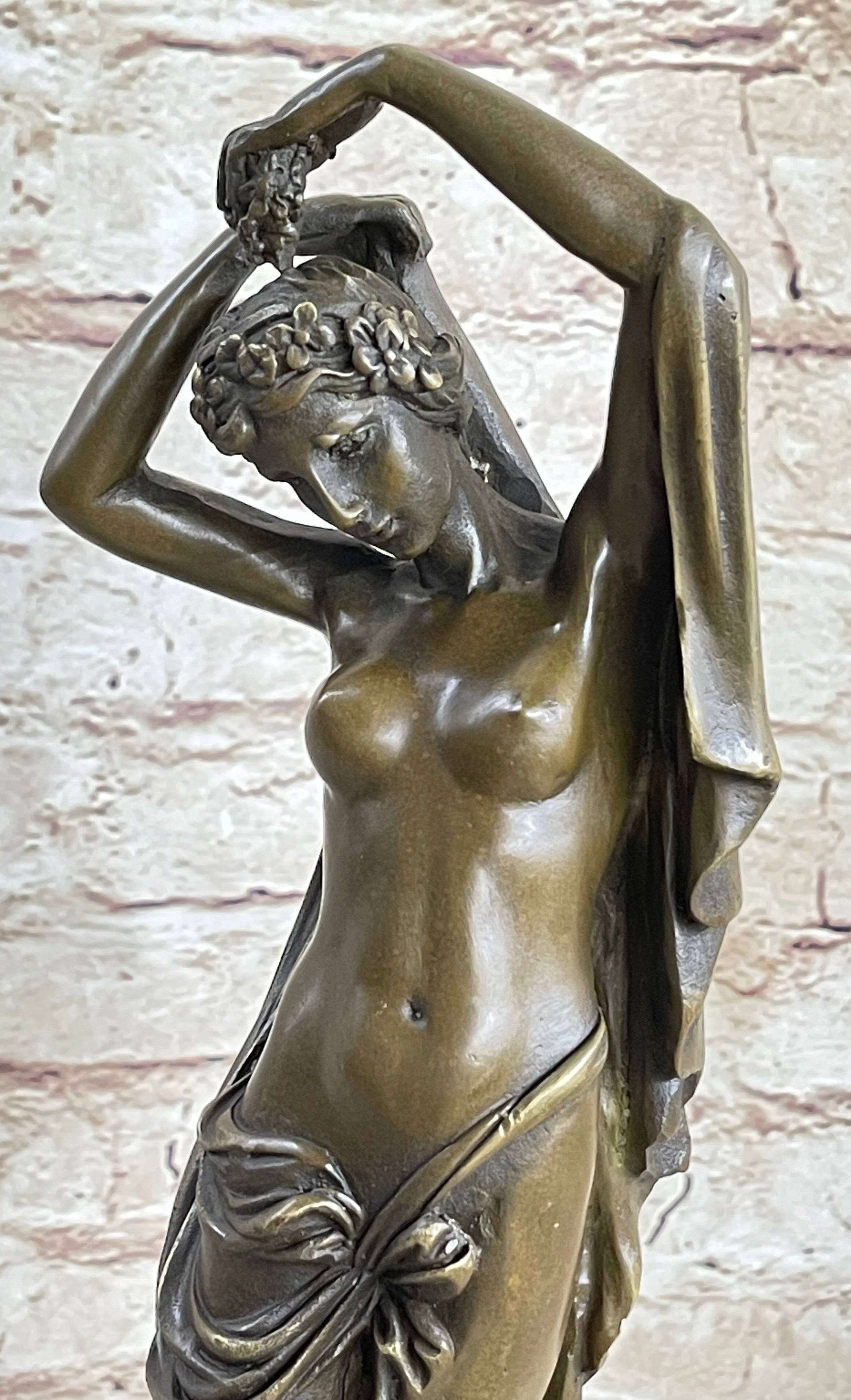 Nude Woman Nymph with Cherub Bronze Sculpture Figure Moreau 15" x 6"