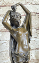 Nude Woman Nymph with Cherub Bronze Sculpture Figure Moreau 15" x 6"
