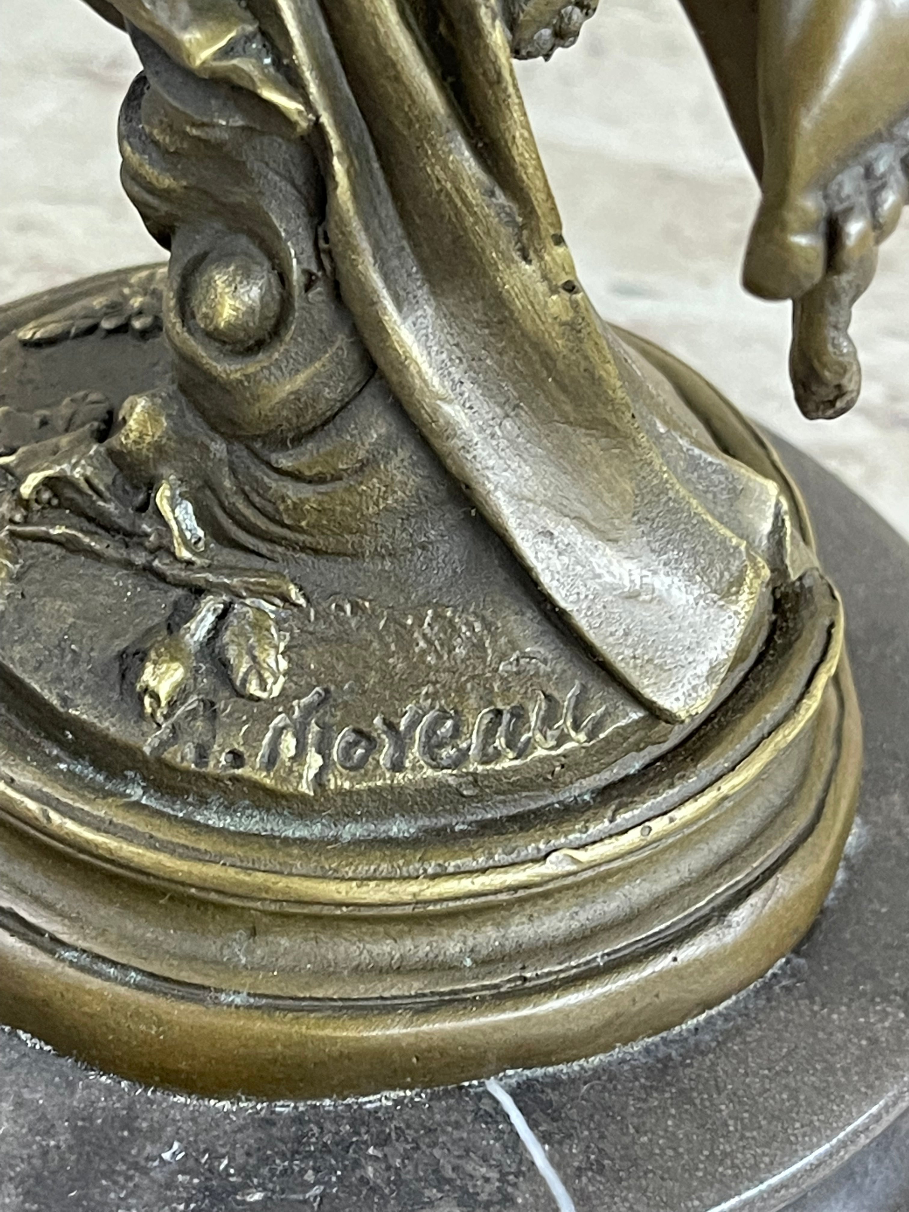 Nude Woman Nymph with Cherub Bronze Sculpture Figure Moreau 15" x 6"