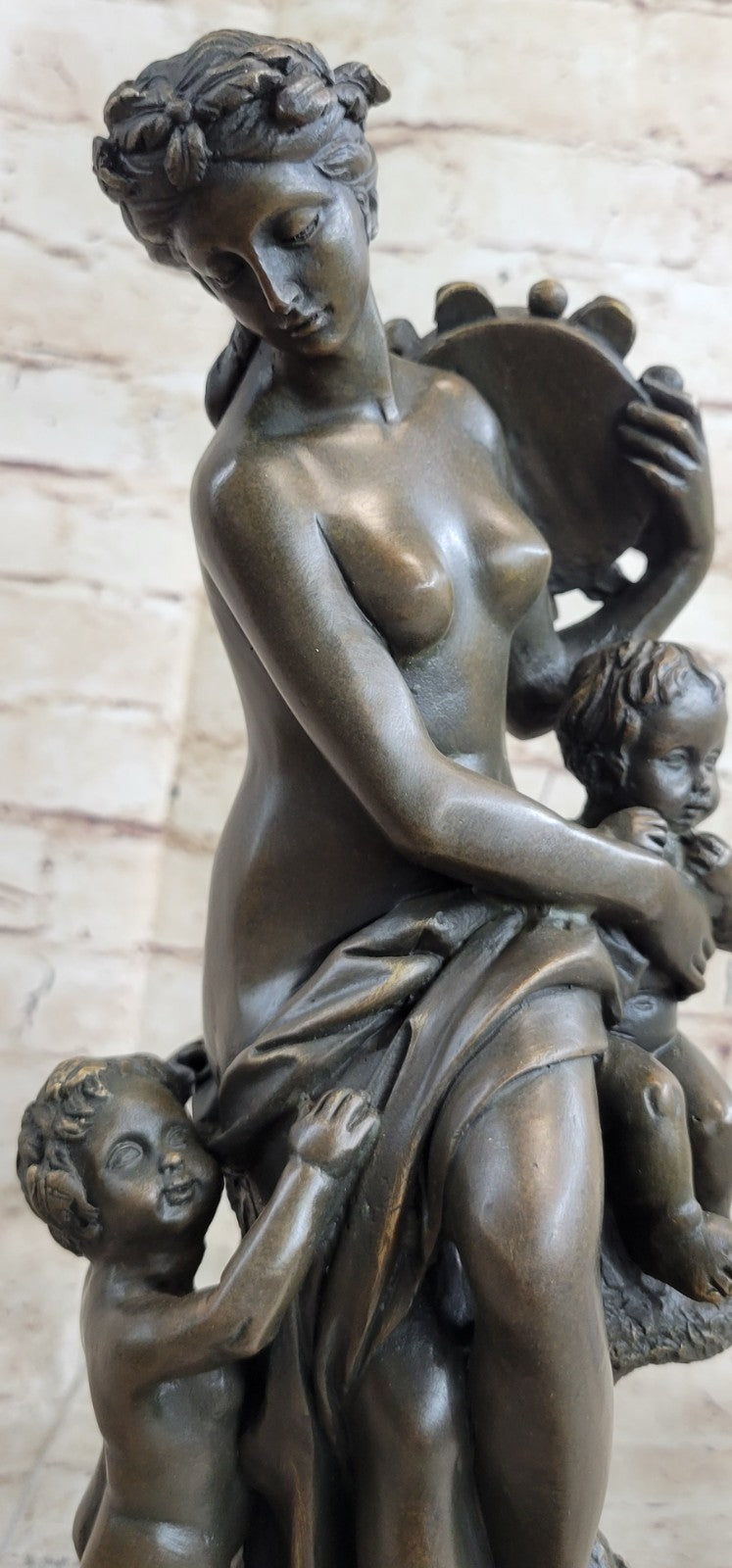 Milo Beautiful nude Mother with Children Bronze Sculpture Marble