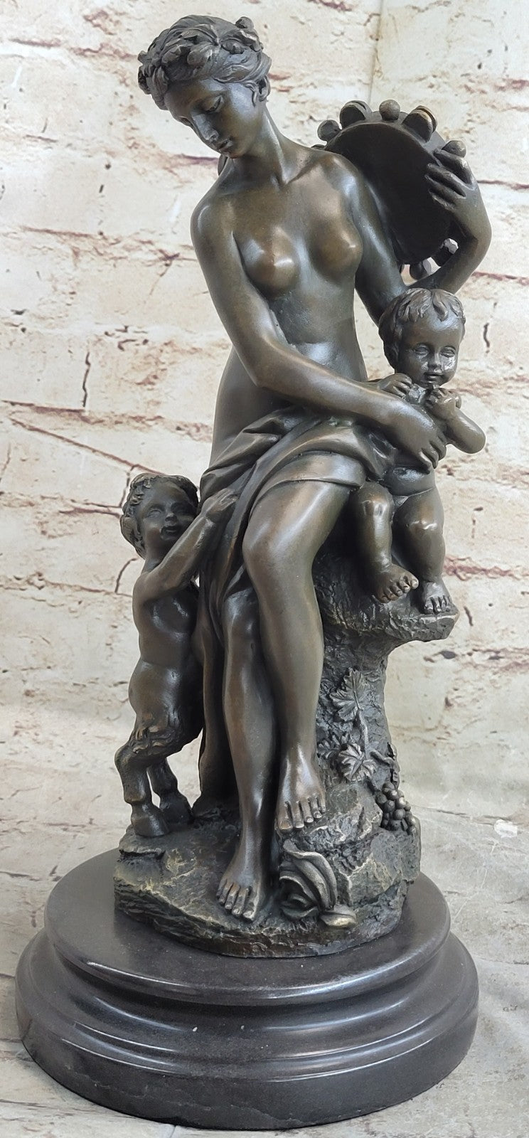 Milo Beautiful nude Mother with Children Bronze Sculpture Marble