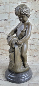 Angelic Young Child Pouring Water Bronze Sculpture 13" X 6"