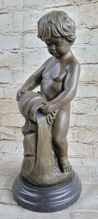 Angelic Young Child Pouring Water Bronze Sculpture 13" X 6"