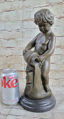 Angelic Young Child Pouring Water Bronze Sculpture 13" X 6"