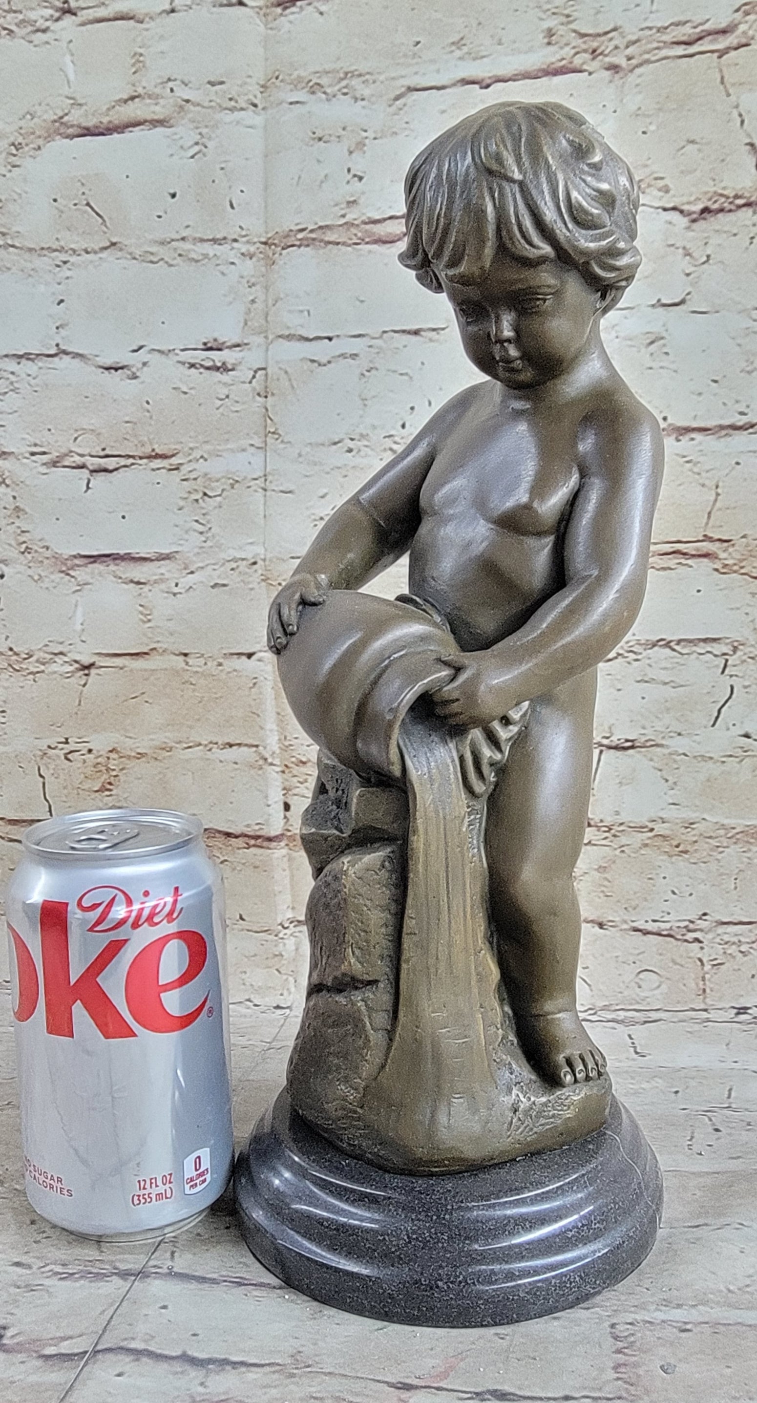Angelic Young Child Pouring Water Bronze Sculpture 13" X 6"