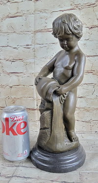 Angelic Young Child Pouring Water Bronze Sculpture 13" X 6"