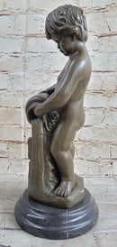 Angelic Young Child Pouring Water Bronze Sculpture 13" X 6"