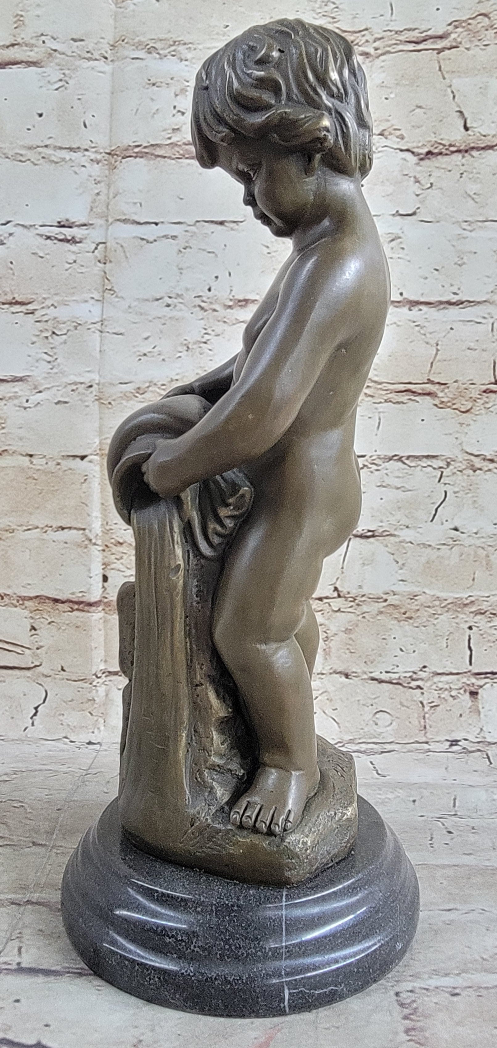 Angelic Young Child Pouring Water Bronze Sculpture 13" X 6"