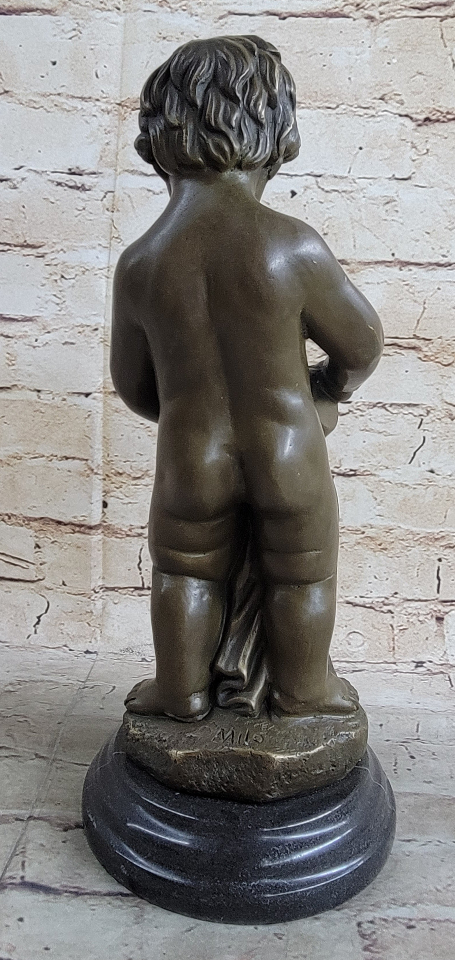 Angelic Young Child Pouring Water Bronze Sculpture 13" X 6"