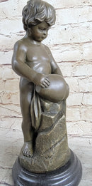 Angelic Young Child Pouring Water Bronze Sculpture 13" X 6"