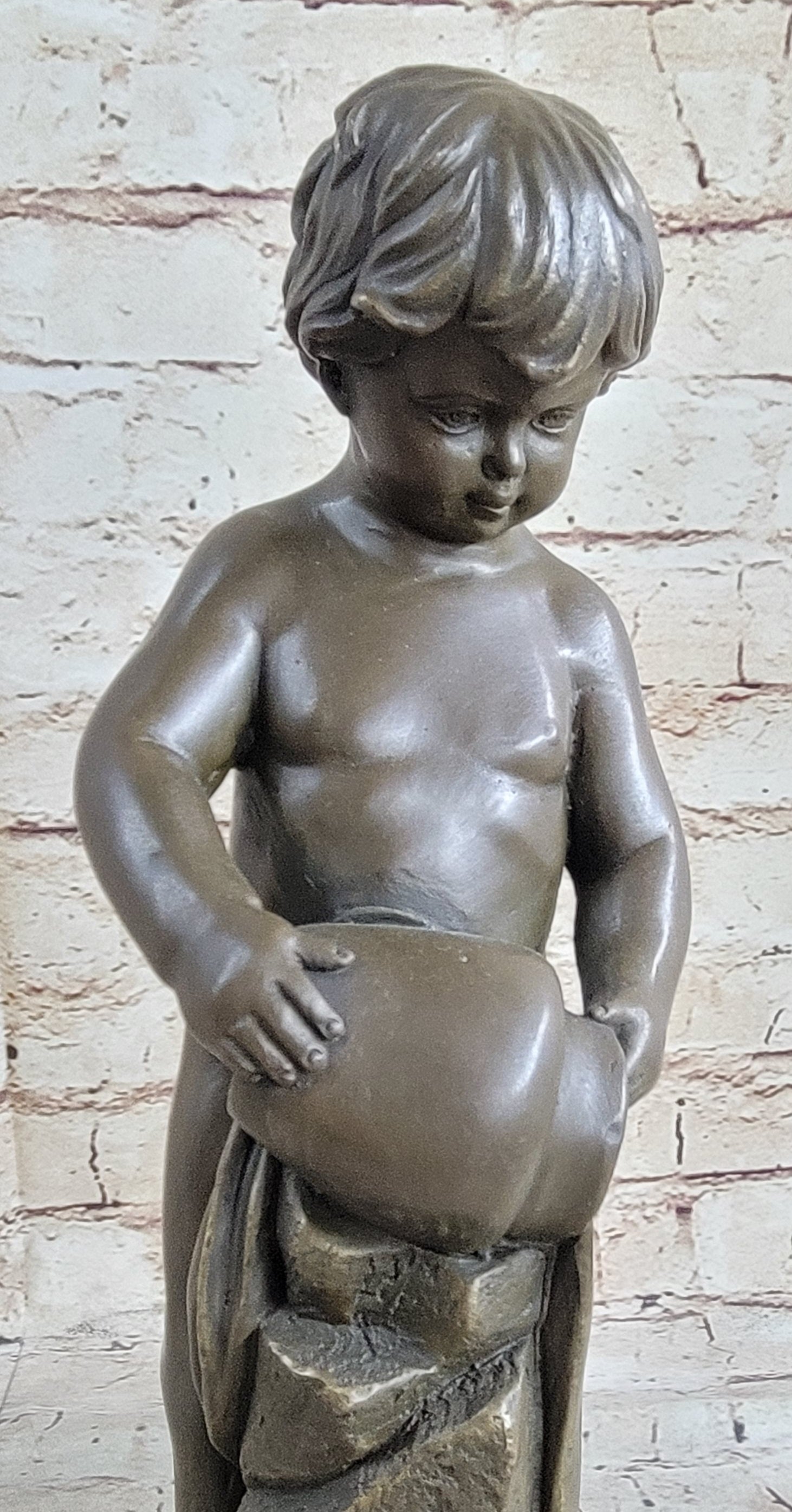 Angelic Young Child Pouring Water Bronze Sculpture 13" X 6"