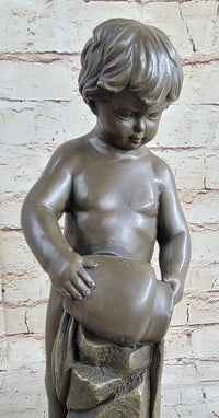 Angelic Young Child Pouring Water Bronze Sculpture 13" X 6"