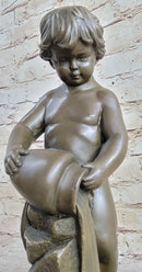 Angelic Young Child Pouring Water Bronze Sculpture 13" X 6"
