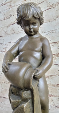 Angelic Young Child Pouring Water Bronze Sculpture 13" X 6"