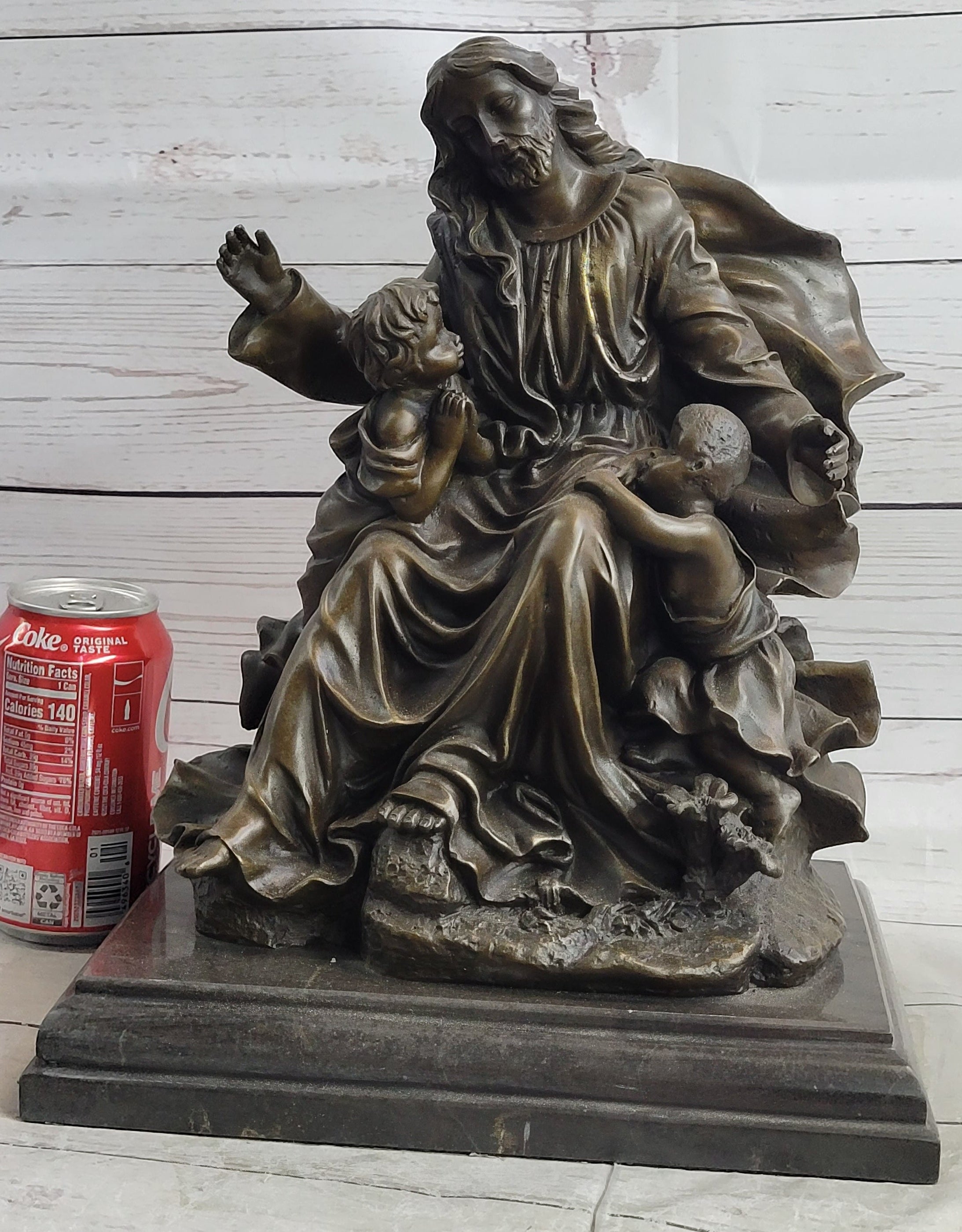Jesus Christ with Children Bronze Sculpture on Marble Base