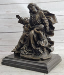 Jesus Christ with Children Bronze Sculpture on Marble Base