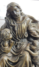 Jesus Christ with Children Bronze Sculpture on Marble Base