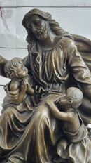 Jesus Christ with Children Bronze Sculpture on Marble Base
