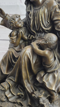 Jesus Christ with Children Bronze Sculpture on Marble Base