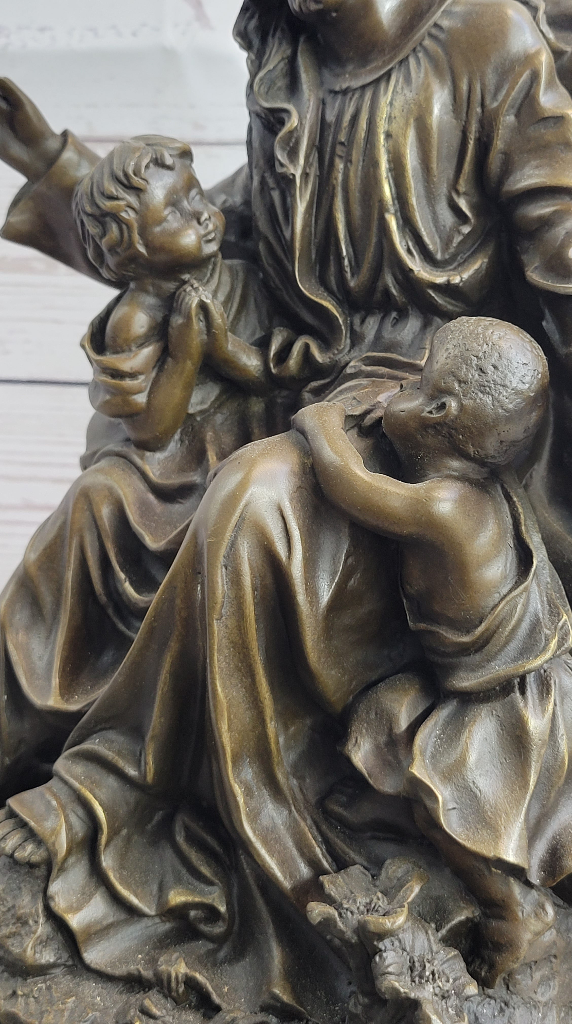 Jesus Christ with Children Bronze Sculpture on Marble Base