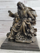 Jesus Christ with Children Bronze Sculpture on Marble Base